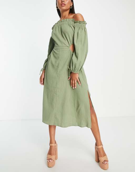 Off shoulder cut out midi dress sale