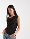 [ASOS DESIGN] ASOS DESIGN off shoulder drape sheer top in black 10 Black