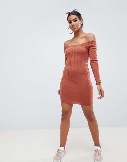 ASOS DESIGN off shoulder dress in rib knit ASOS