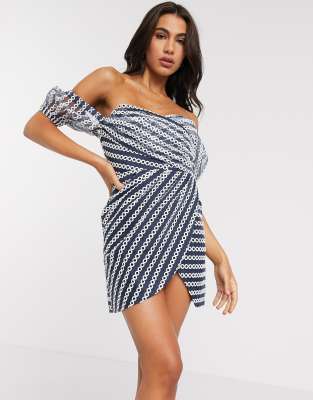 off the shoulder wrap mini dress