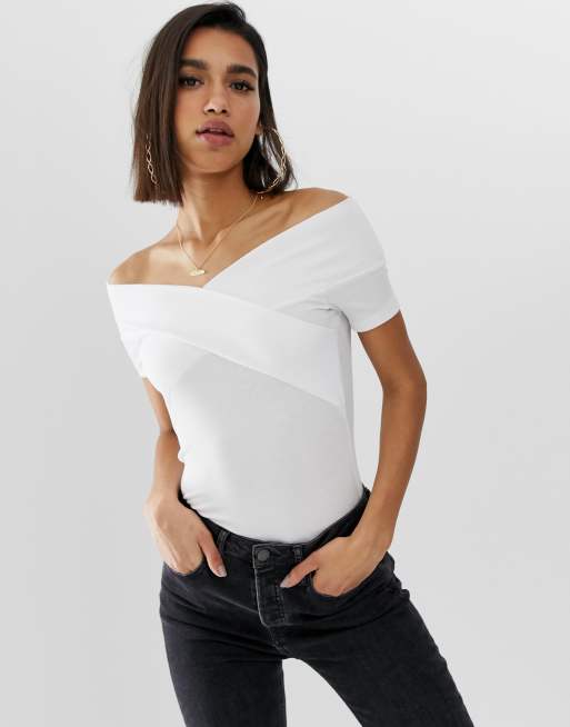 ASOS DESIGN off shoulder fitted top in white | ASOS