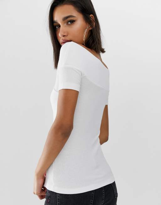 White fitted off shop the shoulder top