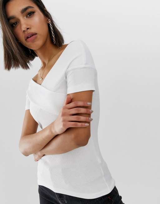 White fitted off outlet the shoulder top