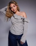 [ASOS DESIGN] ASOS DESIGN off shoulder frill top in check-Multi 14 multi
