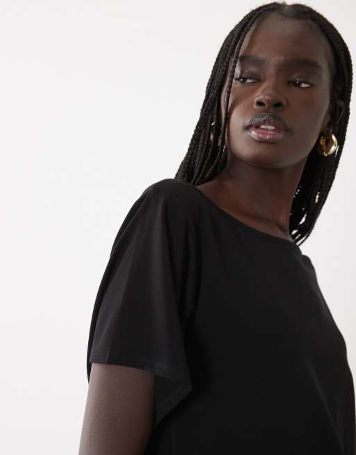 ASOS DESIGN off shoulder half sleeve with deep side split top in black, 3 of 4