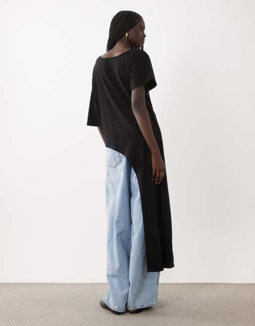 ASOS DESIGN off shoulder half sleeve with deep side split top in black, 4 of 4