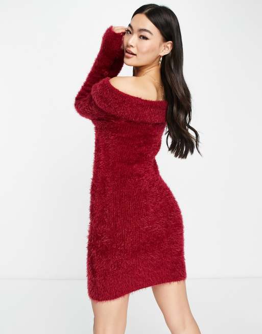 Red bodycon off hot sale the shoulder dress