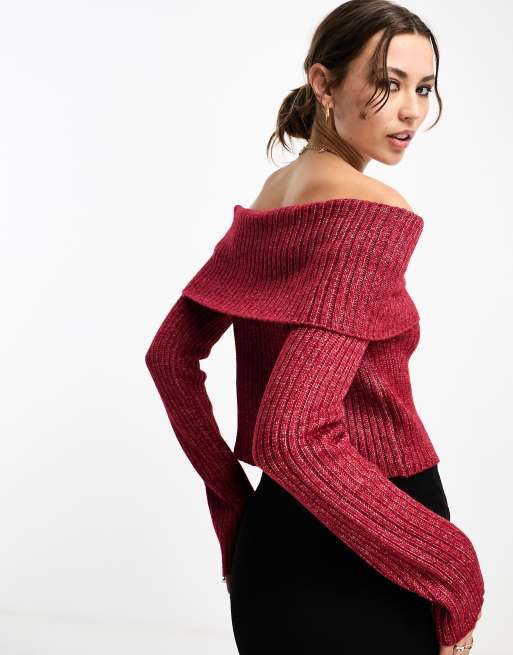 Red one shoulder discount sweater