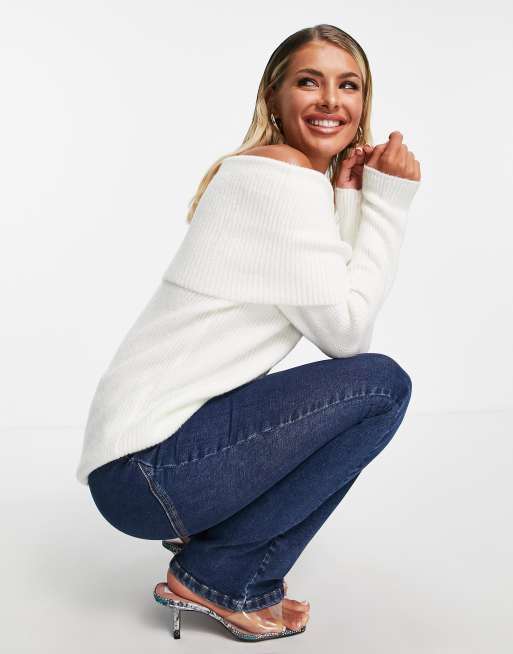 ASOS DESIGN off shoulder jumper in cream ASOS