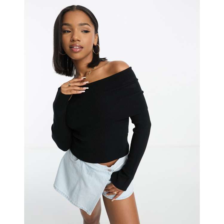 Long black off 2025 the shoulder sweater