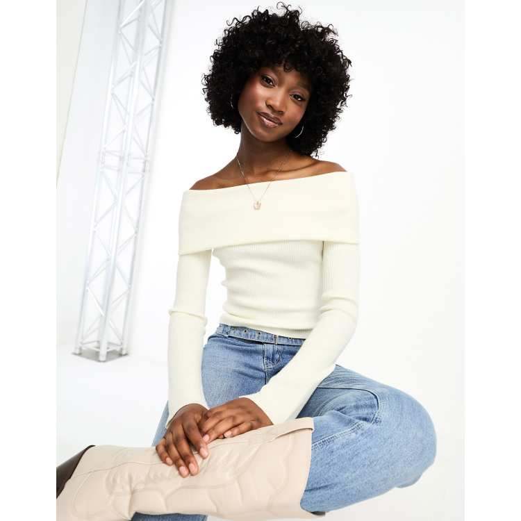 Cream off the shoulder knitted jumper sale