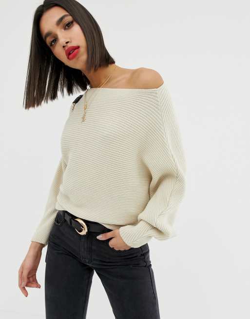 ASOS DESIGN off shoulder jumper in ripple stitch ASOS