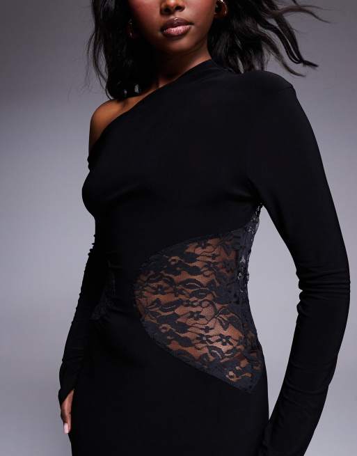 ASOS DESIGN off shoulder lace insert maxi dress in black | ASOS