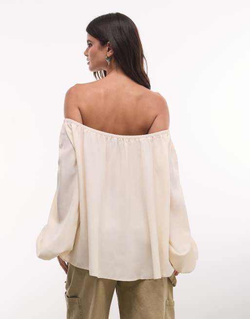 ASOS DESIGN off shoulder long sleeve top in beige (part of a set), 4 of 4
