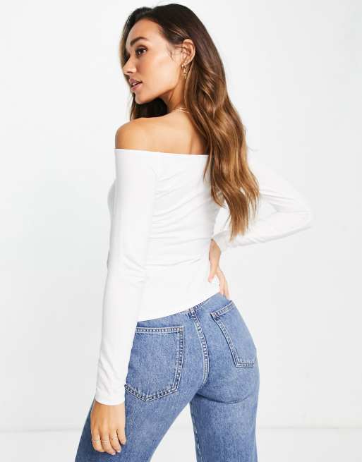 Asos white off outlet the shoulder top