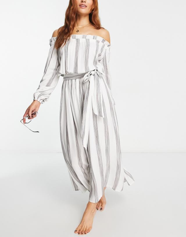 ASOS DESIGN off shoulder maxi beach dress in stripe