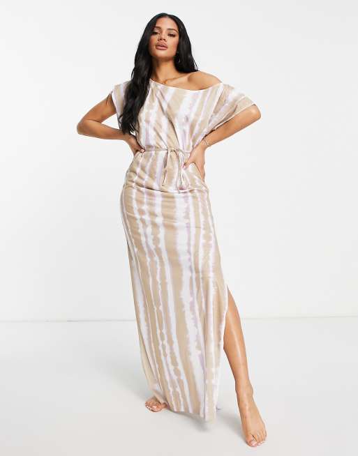 ASOS DESIGN off shoulder maxi beach dress in tie dye