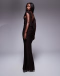[ASOS DESIGN] ASOS DESIGN off shoulder maxi dress with drape cowl back in chocolate-Brown L Chocolate
