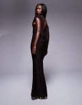 [ASOS DESIGN] ASOS DESIGN off shoulder maxi dress with drape cowl back in chocolate-Brown L Chocolate