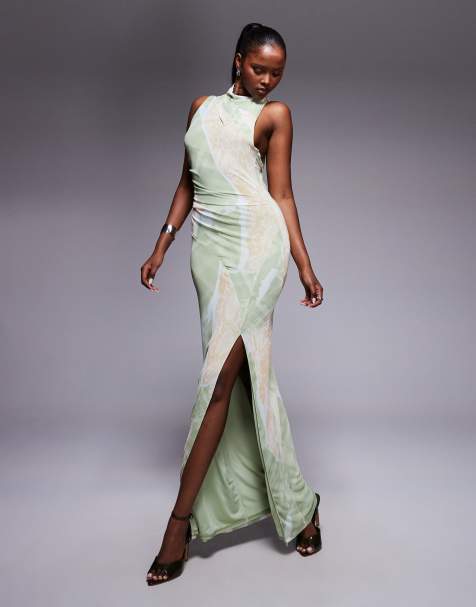ASOS DESIGN off-shoulder maxi dress with mesh insert in print - view 1