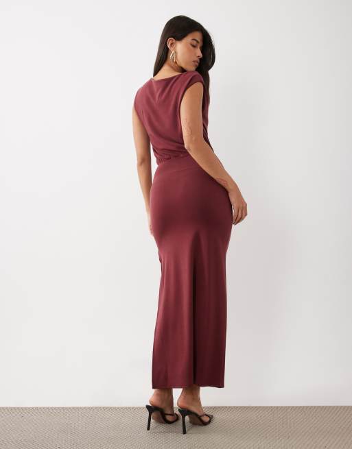ASOS DESIGN off shoulder maxi dress with side split detail in fig, 3 of 4