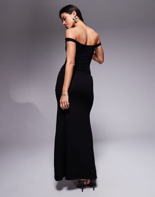 ASOS DESIGN off-shoulder maxi dress with split detail in black, 2 of 4