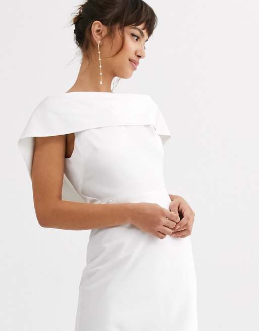 ASOS DESIGN off shoulder maxi wedding dress with drape back detail - WHITE, 3 of 4
