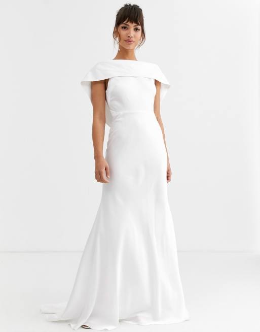ASOS DESIGN off shoulder maxi wedding dress with drape back detail, 2 of 4