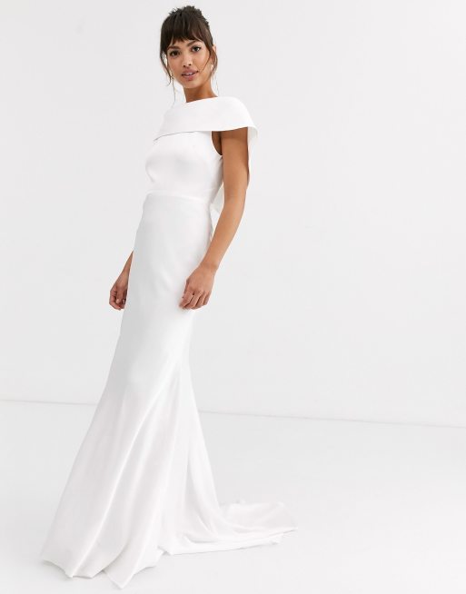 ASOS DESIGN off shoulder maxi wedding dress with drape back detail, 4 of 4