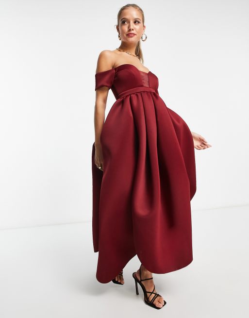 ASOS DESIGN off shoulder mesh insert cocoon maxi prom dress in