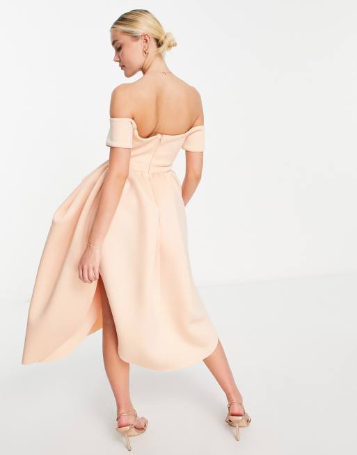 Asos pink off the cheap shoulder dress