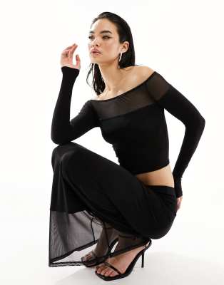 ASOS DESIGN off shoulder mesh panel top in black - part of a set