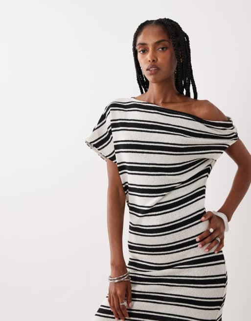striped dress off shoulder ASOS Design - Off Shoulder Midi Dress - Women - Polyester - XS