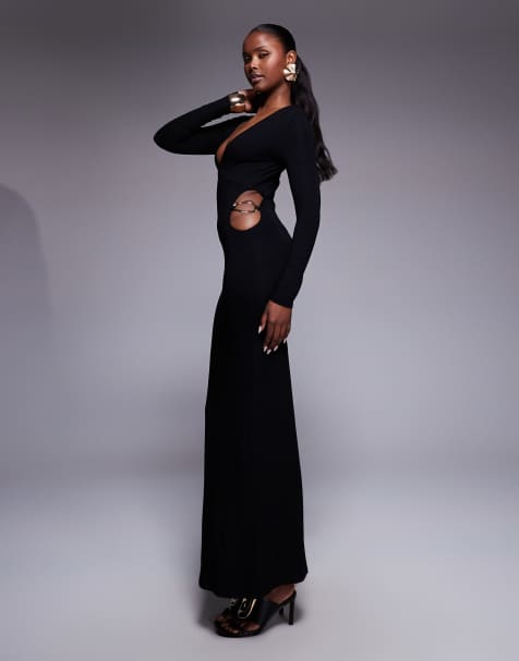 ASOS DESIGN off shoulder midi dress with side trim in black - view 1