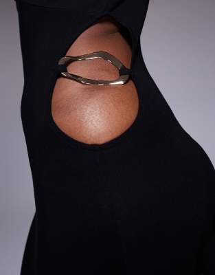 Asos Design Off-shoulder Midi Dress With Side Trim In Black