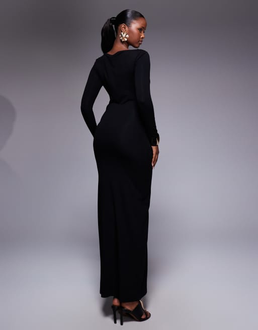 ASOS DESIGN off-shoulder midi dress with side trim in black