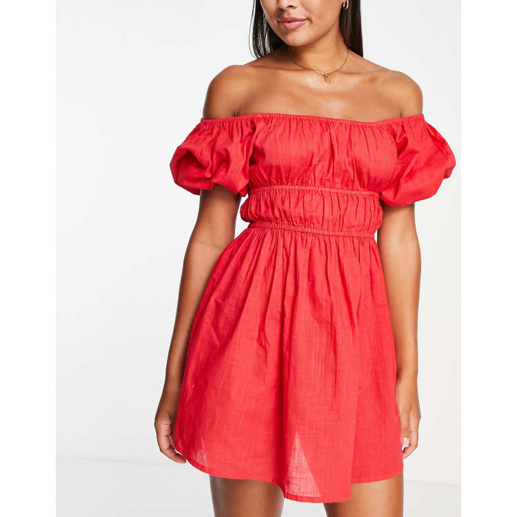 Red off the shoulder summer outlet dress