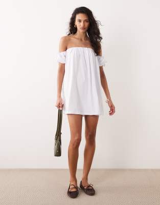 Asos Design Off-shoulder Mini Dress In White