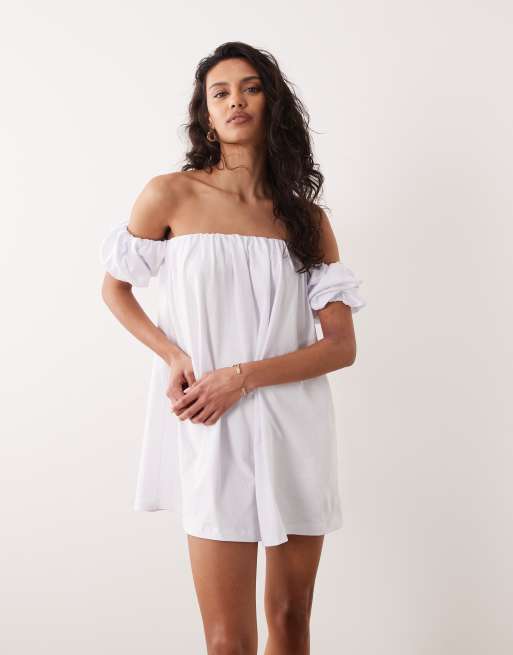 ASOS DESIGN off-shoulder mini dress in white, 4 of 4