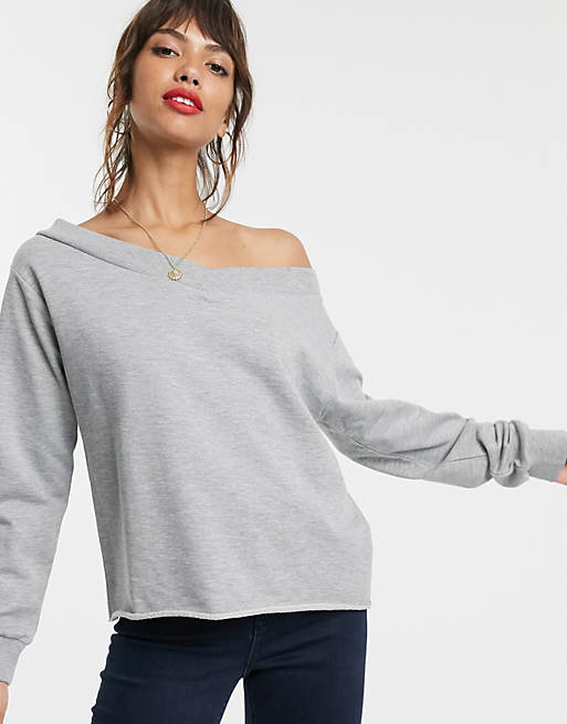 ASOS DESIGN off shoulder oversized sweatshirt in gray marl | ASOS
