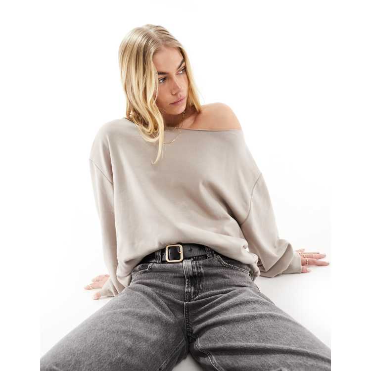 ASOS DESIGN off shoulder oversized sweatshirt in mink ASOS