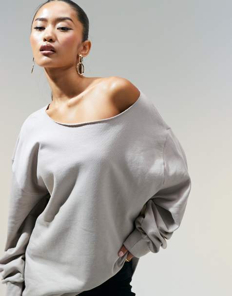 ASOS DESIGN off shoulder oversized sweatshirt in mink - view 1