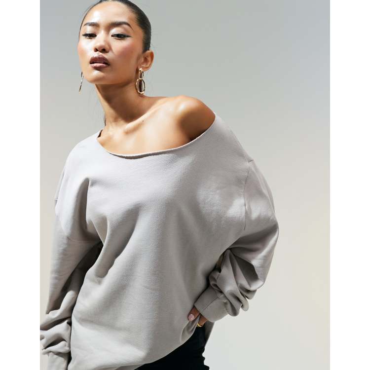 ANDWANG AND one shoulder bijou sweat グレー ANDWANG AND one-shoulder bijou sweat (gray)