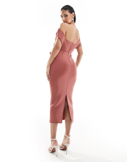 ASOS Maternity Scallop Off the Shoulder Midi Pencil Dress in Scuba