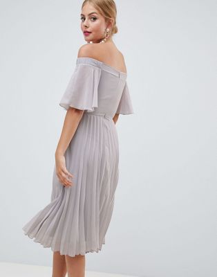 pleated off the shoulder dress