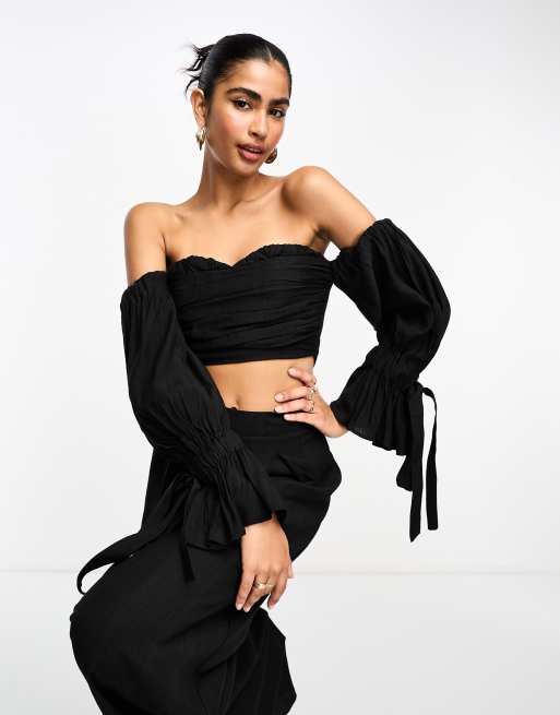 Asos design one shoulder pleated crop top hotsell maxi dress