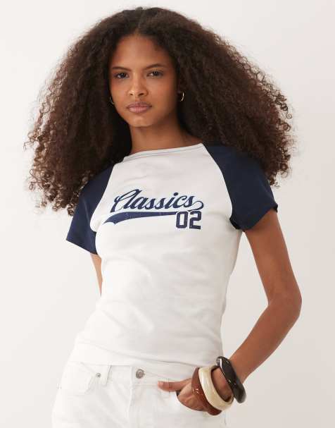 ASOS DESIGN off shoulder ribbed top with 'Classics 02' print - view 1