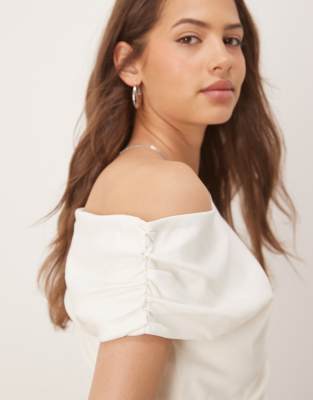 Asos Design Off Shoulder Ruched Baby Tee In White