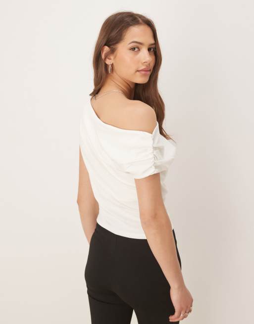 ASOS DESIGN off shoulder ruched baby tee in coconut milk