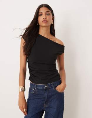Asos Design Off Shoulder Ruched Detail Top In Black